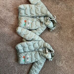 Kids' Light Green Puffer Jacket with Animal Design